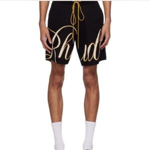 Rhude Black and Gold Athletic Shorts